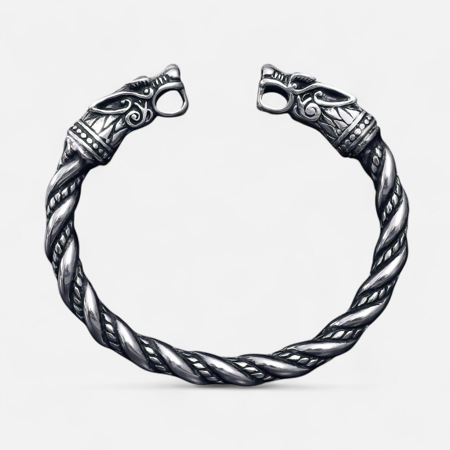 Valciens | Men's Wolf Head Torc Bracelet – Stainless Steel Strength, Symbolic Power
